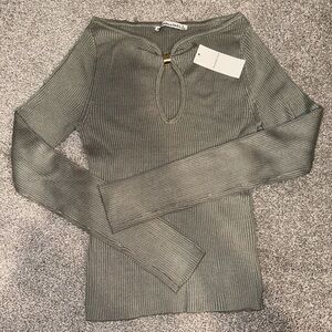 Abercrombie & Fitch Keyhole Ribbed Top in Sage